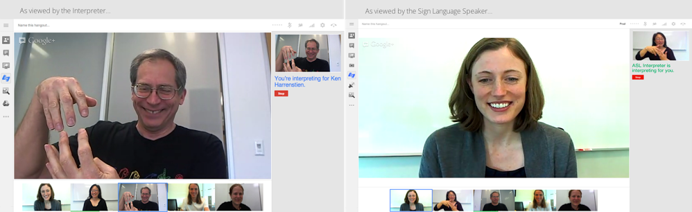 Picture: ichat windows open showing people chatting by ASL using new google asl platform and icameras